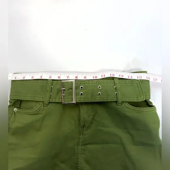 Bershka Micro 90s Buckle Detail Low Rise Ultra Mini Skirt In Khaki Green Size 6 - Picture 11 of 13